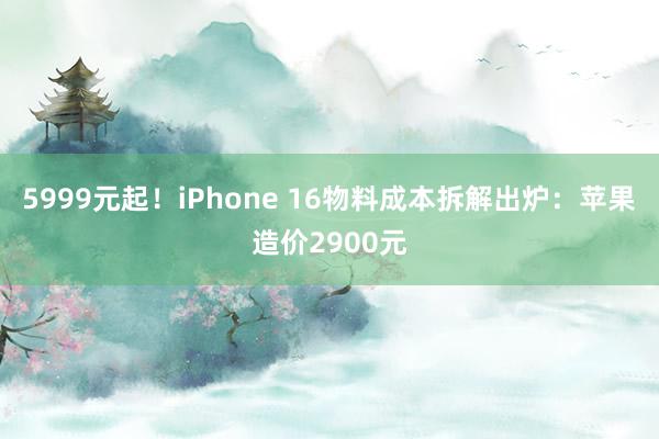 5999元起！iPhone 16物料成本拆解出炉：苹果造价2900元