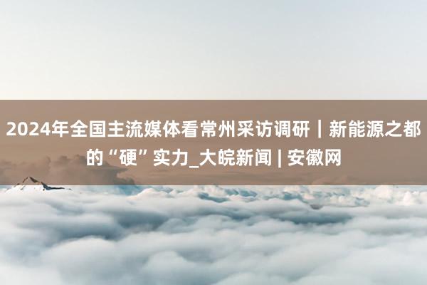 2024年全国主流媒体看常州采访调研｜新能源之都的“硬”实力_大皖新闻 | 安徽网