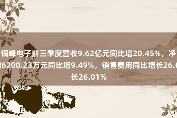 铜峰电子前三季度营收9.62亿元同比增20.45%，净利润6200.23万元同比增9.49%，销售费用同比增长26.01%