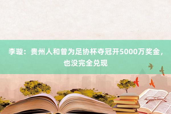 李璇：贵州人和曾为足协杯夺冠开5000万奖金，也没完全兑现