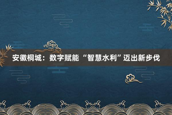 安徽桐城：数字赋能 “智慧水利”迈出新步伐