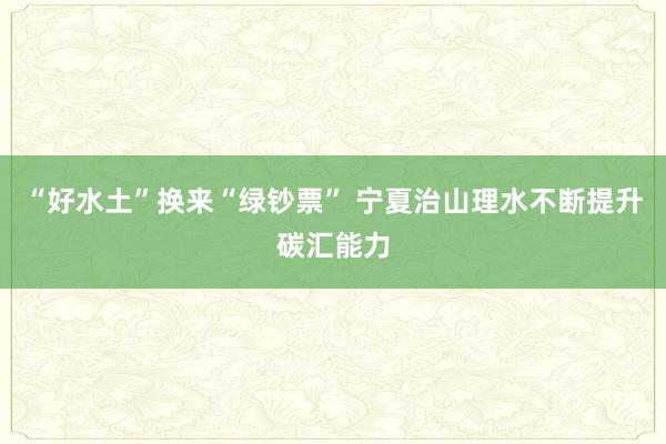 “好水土”换来“绿钞票” 宁夏治山理水不断提升碳汇能力