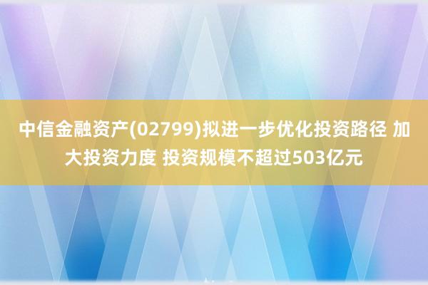 中信金融资产(02799)拟进一步优化投资路径 加大投资力度 投资规模不超过503亿元