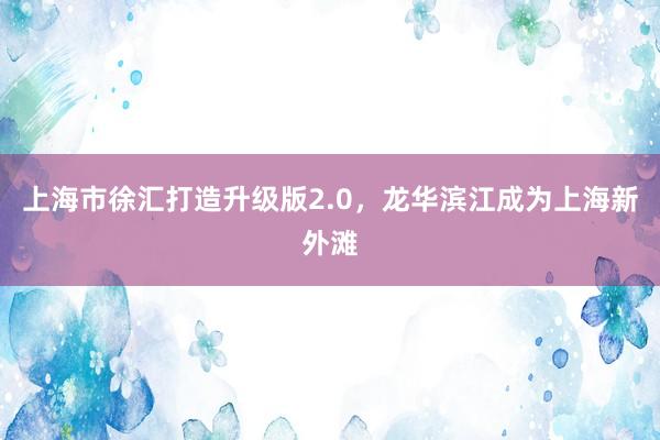 上海市徐汇打造升级版2.0，龙华滨江成为上海新外滩