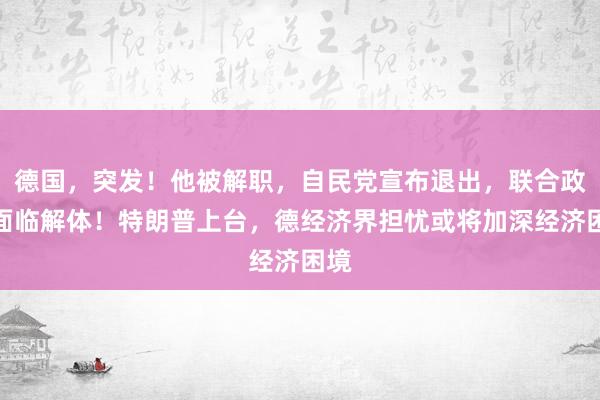 德国，突发！他被解职，自民党宣布退出，联合政府面临解体！特朗普上台，德经济界担忧或将加深经济困境