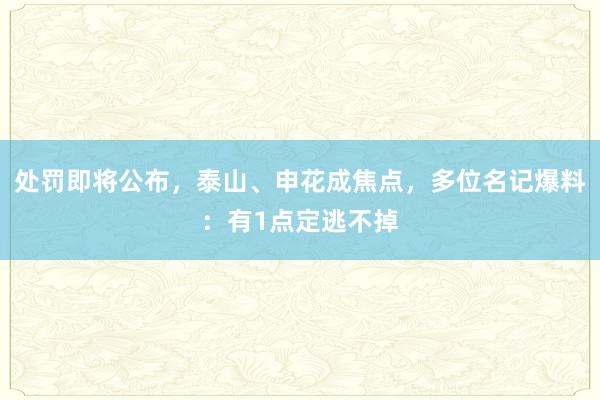 处罚即将公布，泰山、申花成焦点，多位名记爆料：有1点定逃不掉