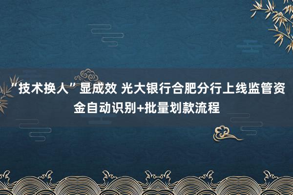 “技术换人”显成效 光大银行合肥分行上线监管资金自动识别+批量划款流程