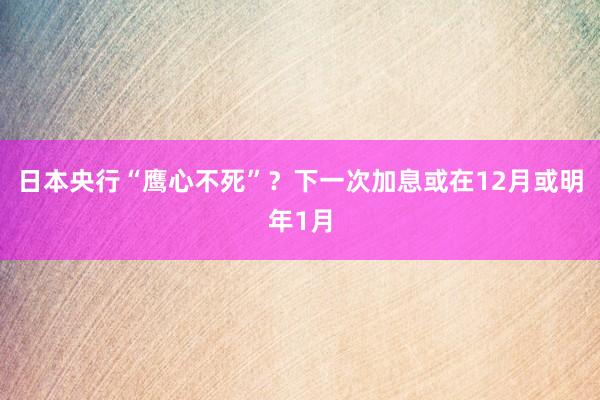 日本央行“鹰心不死”？下一次加息或在12月或明年1月