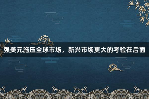 强美元施压全球市场，新兴市场更大的考验在后面