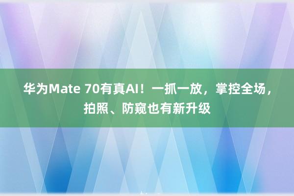 华为Mate 70有真AI！一抓一放，掌控全场，拍照、防窥也有新升级