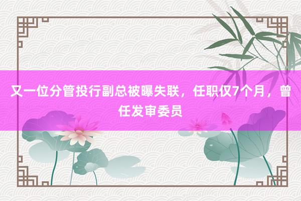 又一位分管投行副总被曝失联，任职仅7个月，曾任发审委员