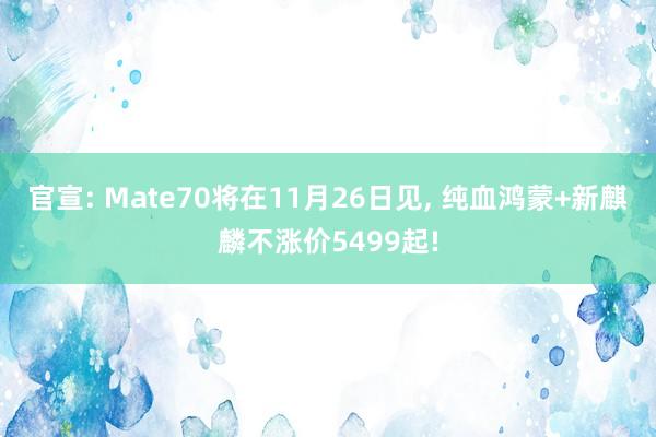 官宣: Mate70将在11月26日见, 纯血鸿蒙+新麒麟不涨价5499起!