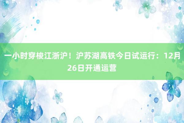 一小时穿梭江浙沪！沪苏湖高铁今日试运行：12月26日开通运营