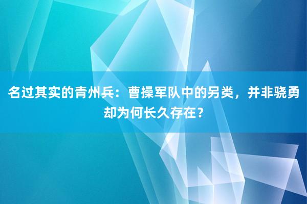 名过其实的青州兵：曹操军队中的另类，并非骁勇却为何长久存在？