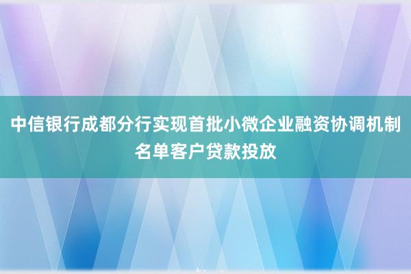 中信银行成都分行实现首批小微企业融资协调机制名单客户贷款投放